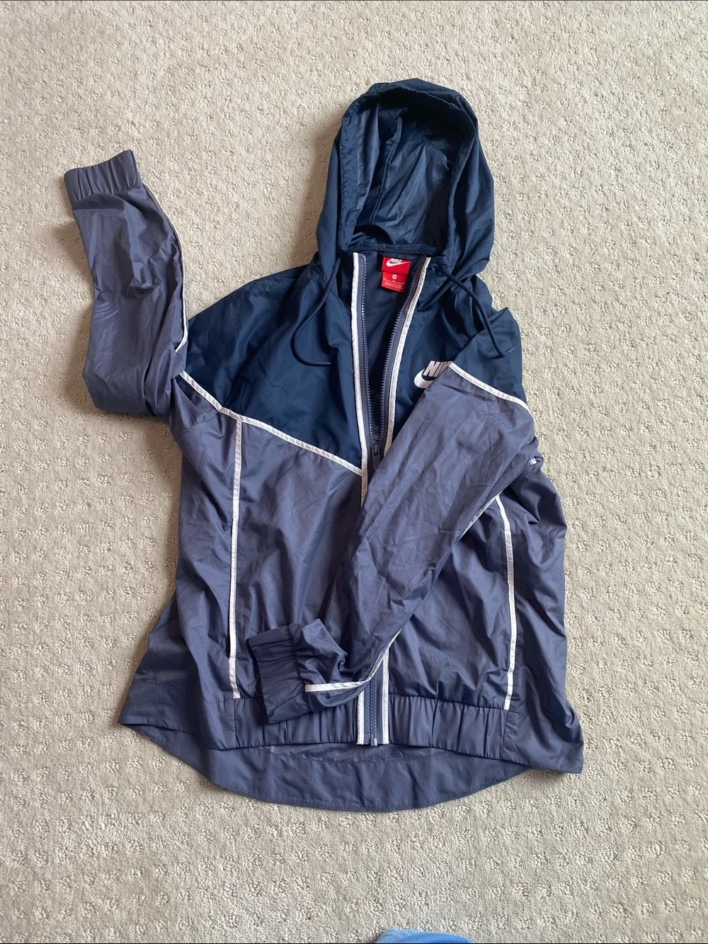 Nike Kids Navy and Charcoal Hooded Windbreaker with White Trim